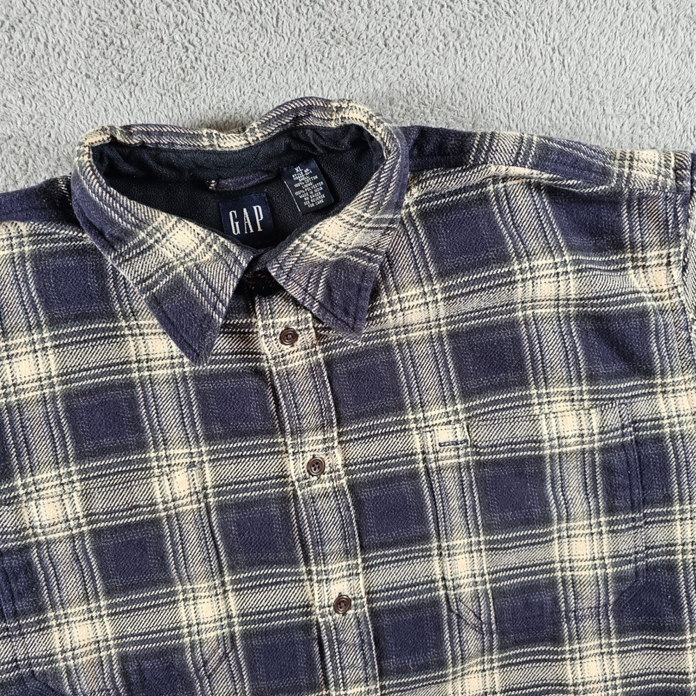 Gap Mens Fleece Lined Flannel Shirt Shacket Navy Blue‎ Plaid XL